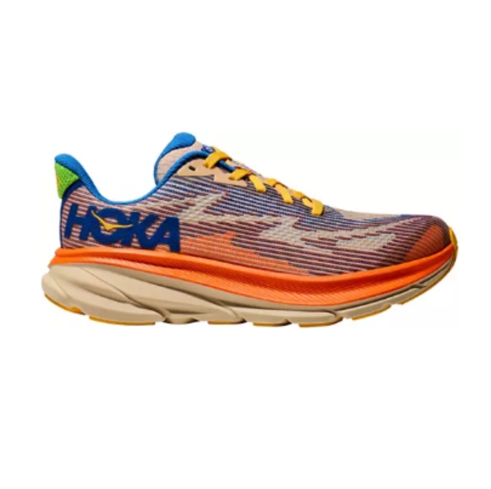 HOKA Kids' Grade School Clifton 9 Running Shoes. Color: Tan/Orange